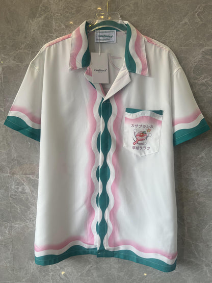 Casablanca white and multicolor silk shirt and shorts set