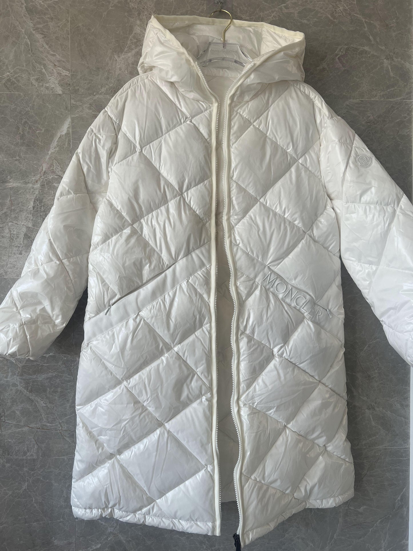 Moncler women's white quilted down coat with hood