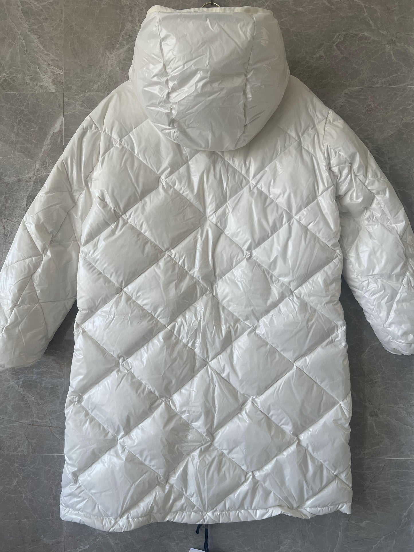 Moncler women's white quilted down coat with hood