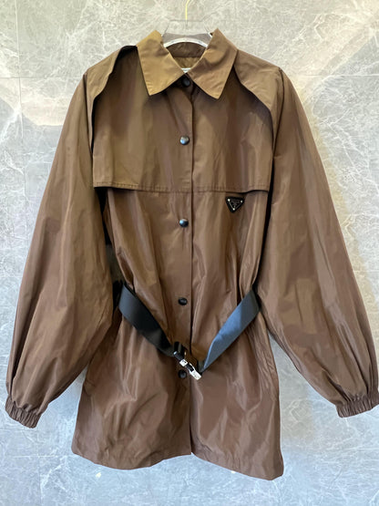 Prada women’s belted windbreaker jacket in brown