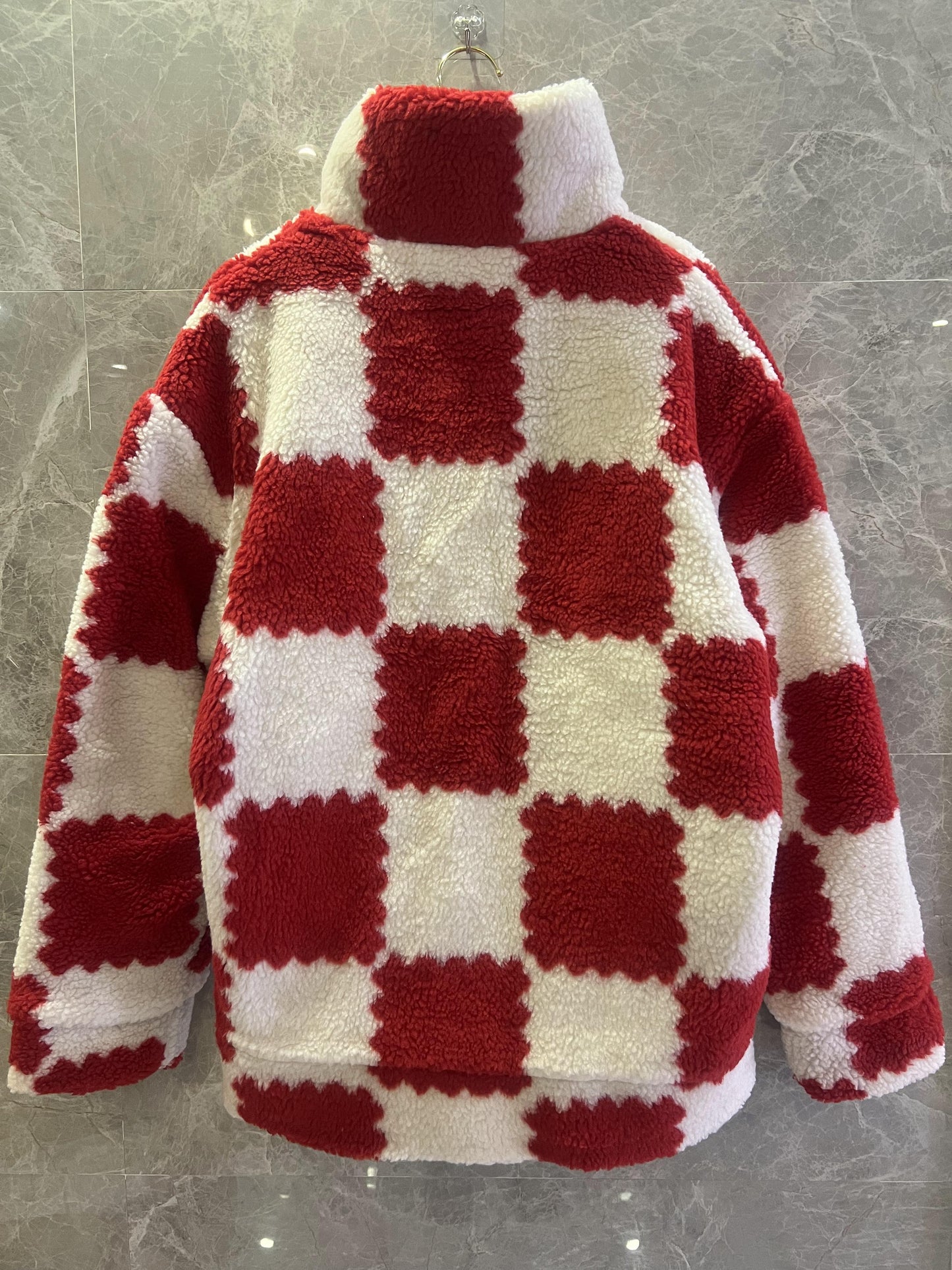 Louis Vuitton red and white checkered fleece jacket