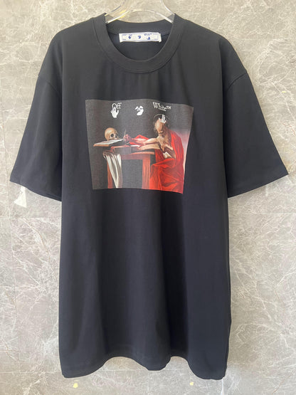 Off-White™ artistic graphic t-shirt with red cross design - black