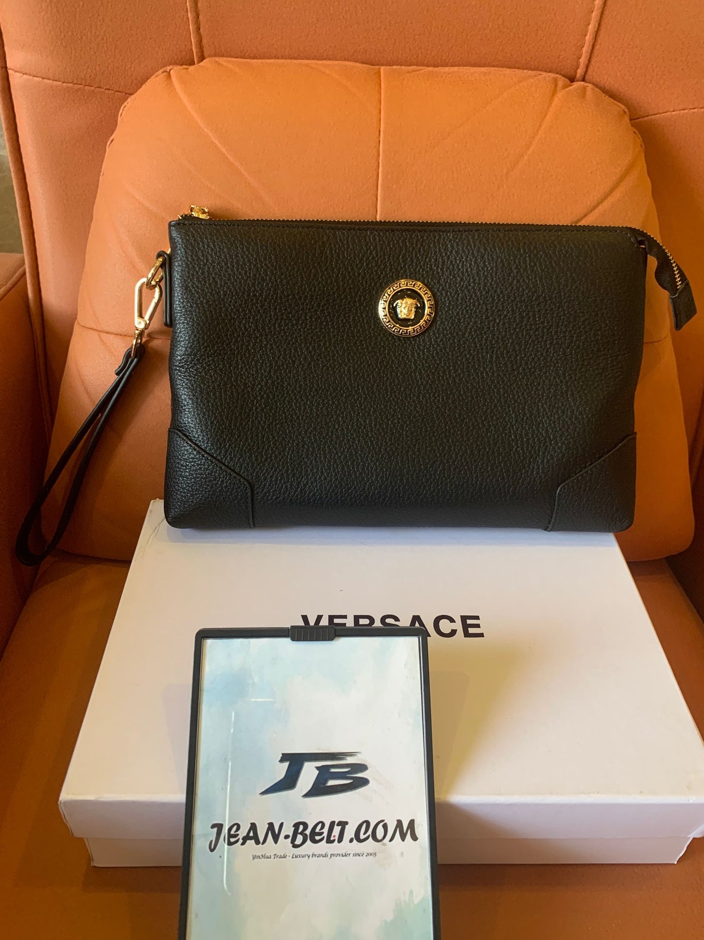 Versace leather medusa zip clutch