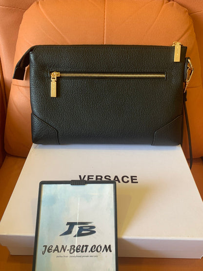 Versace leather medusa zip clutch