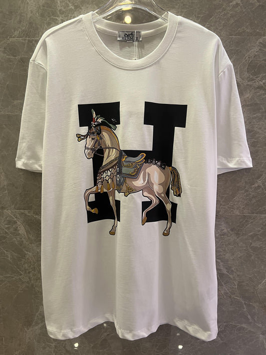 Hermès Paris horse print white t-shirt