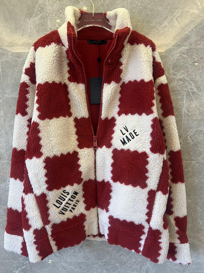 Louis Vuitton red and white checkered fleece jacket