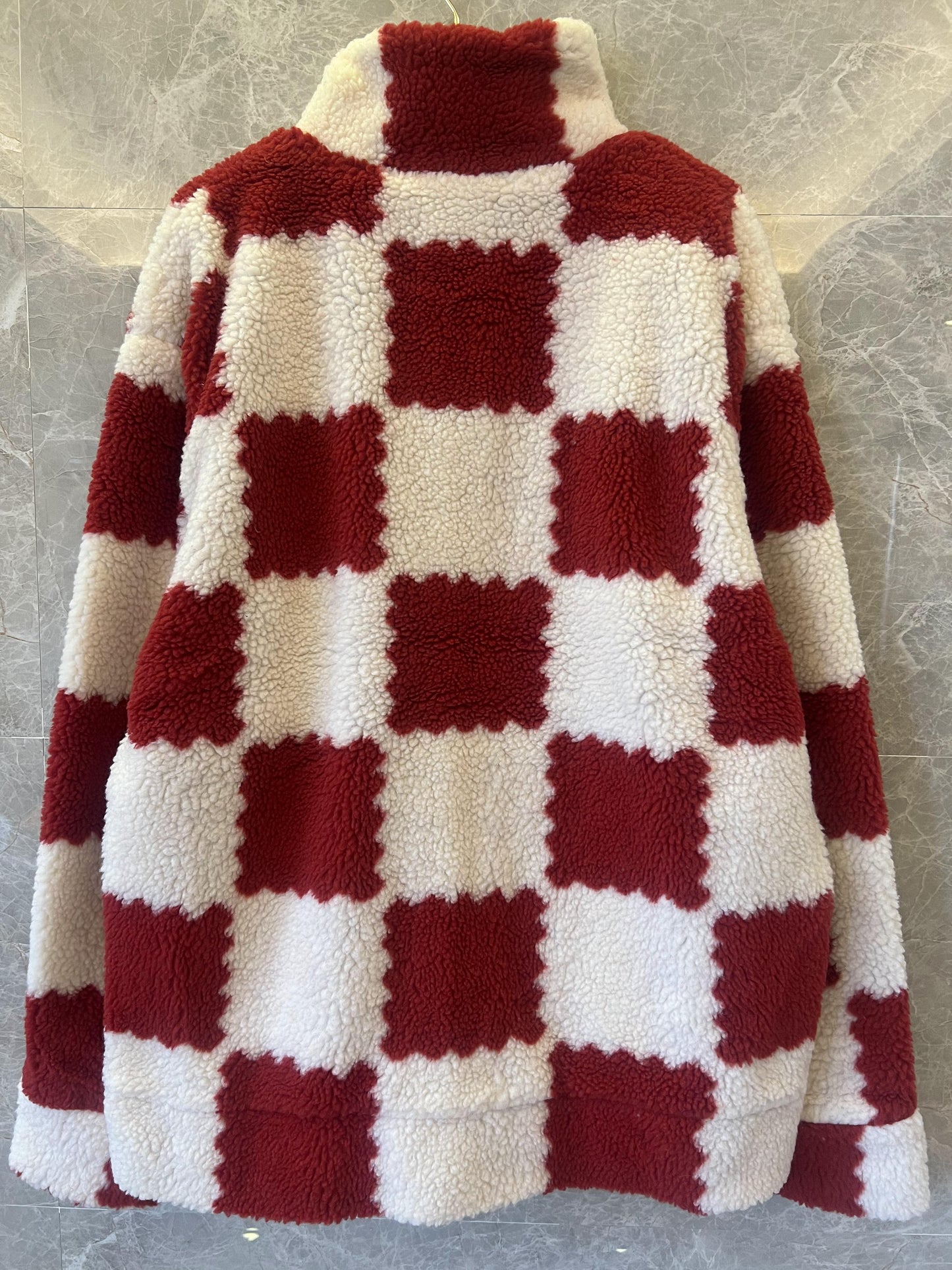 Louis Vuitton red and white checkered fleece jacket