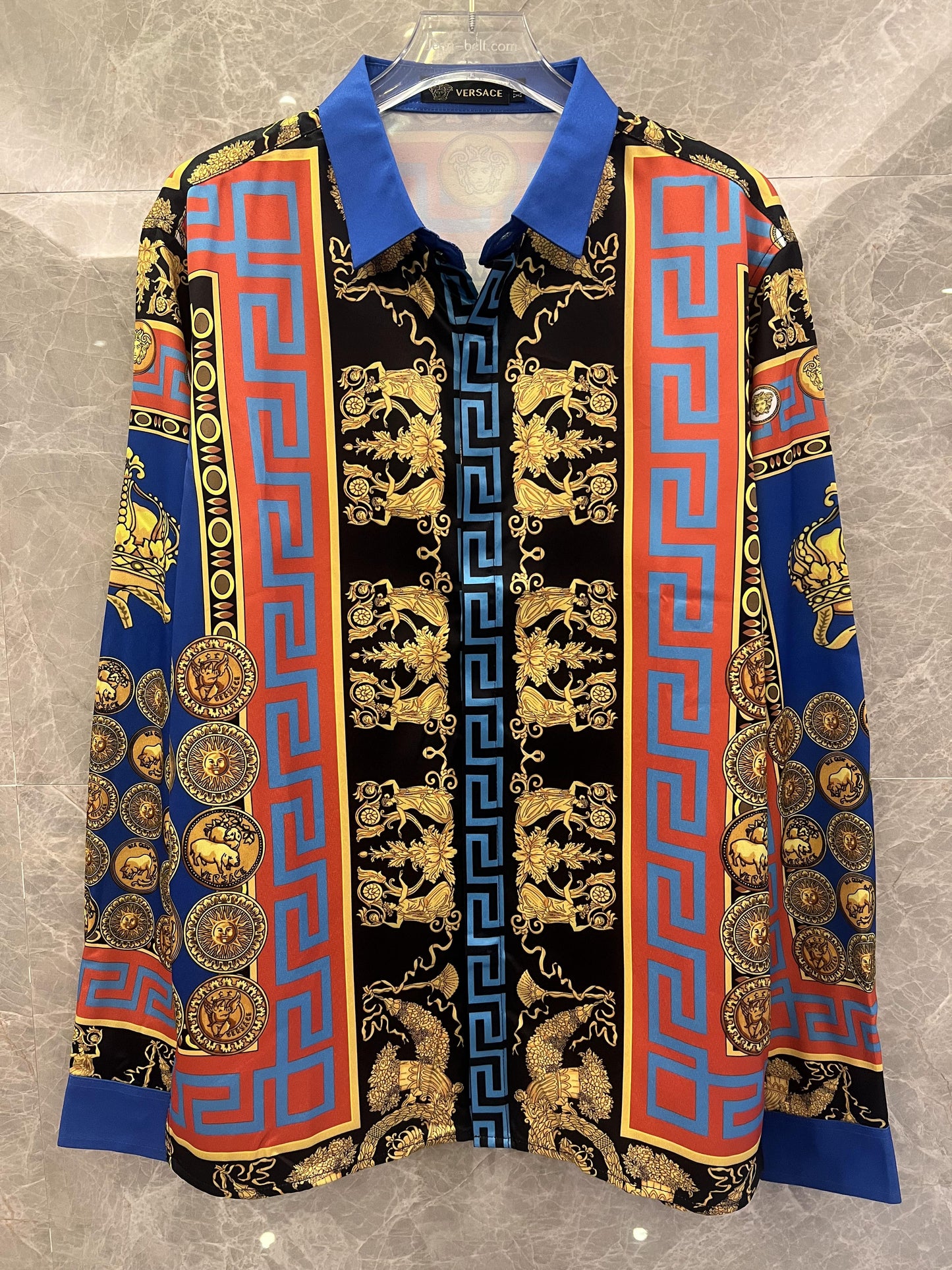 Versace baroque print silk shirt with regal medallion design