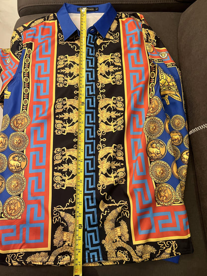 Versace baroque print silk shirt with regal medallion design