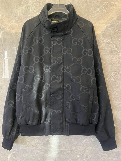 Gucci black GG monogram bomber jacket