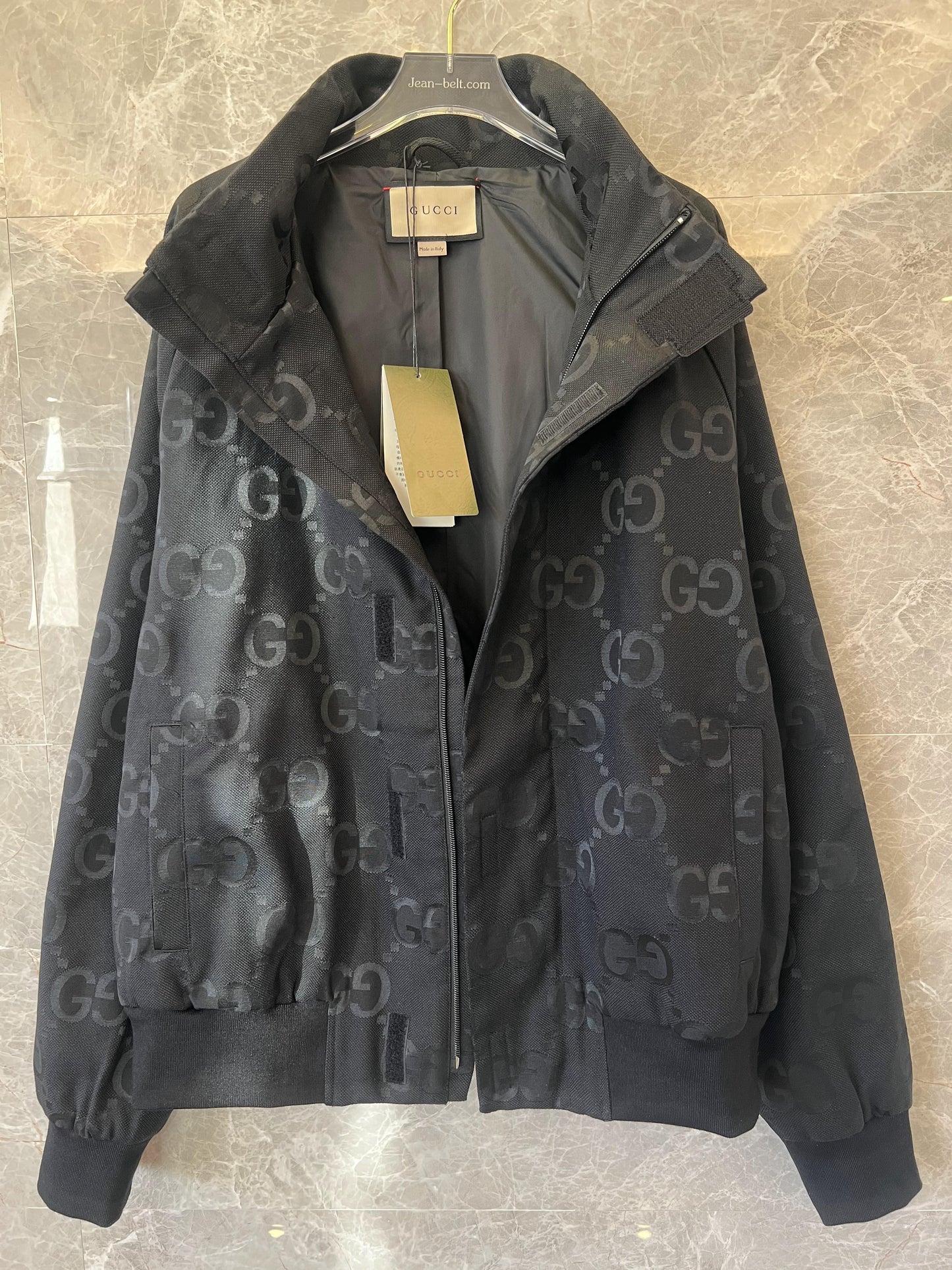 Gucci black GG monogram bomber jacket