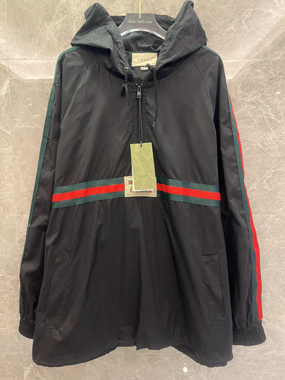 Gucci black hooded jacket with signature stripe detail