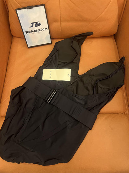 Gucci black one-piece swimsuit with GG belt