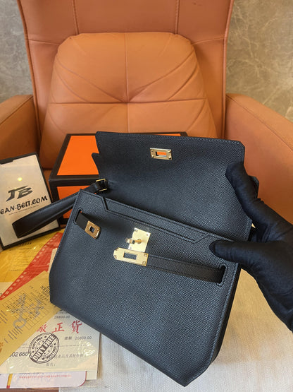 [Full Handmade]Hermes manhattan cloutch deches 25cm for men bag epsom leather black gold handmade