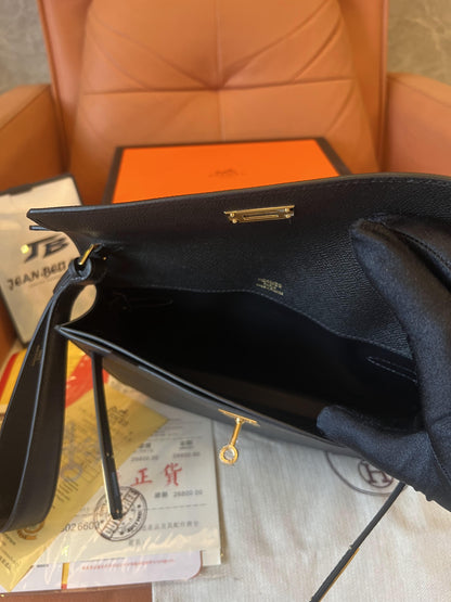 [Full Handmade]Hermes manhattan cloutch deches 25cm for men bag epsom leather black gold handmade