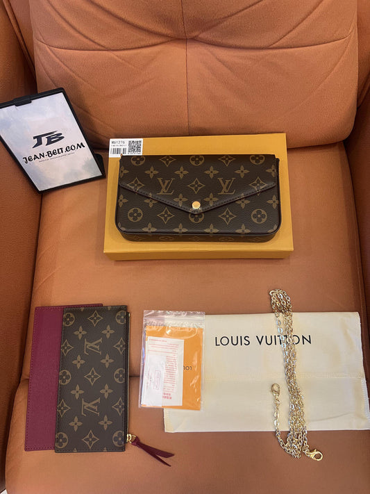 Louis Vuitton monogram pochette felicie chain wallet fuchsia