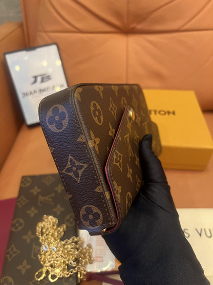 Louis Vuitton monogram pochette felicie chain wallet fuchsia