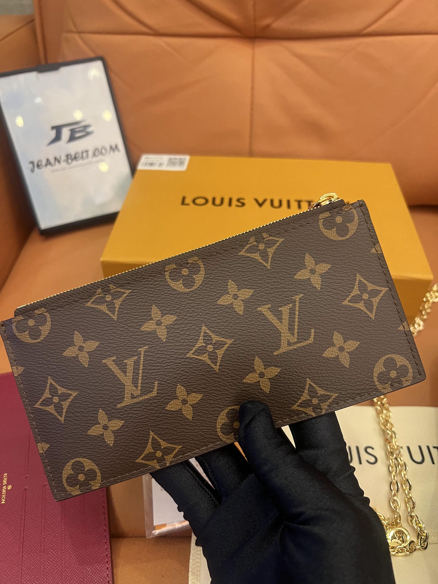 Louis Vuitton monogram pochette felicie chain wallet fuchsia