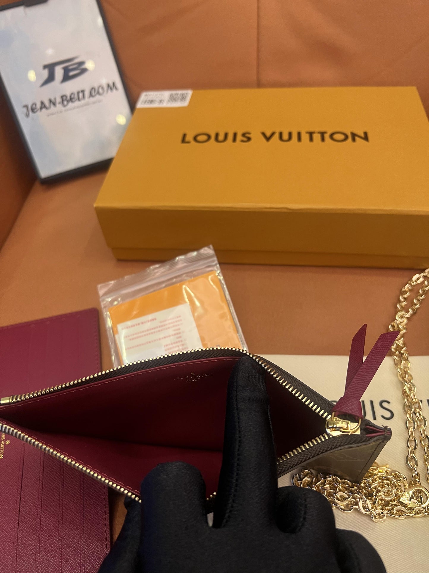 Louis Vuitton monogram pochette felicie chain wallet fuchsia