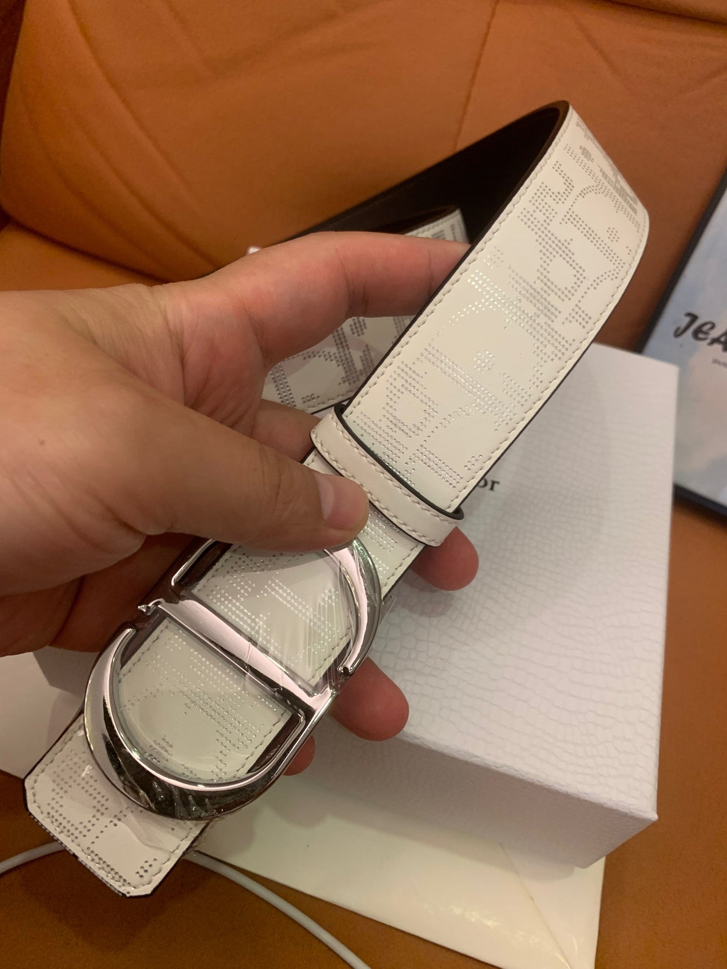 Christian Dior reversible belt in white monogram leather