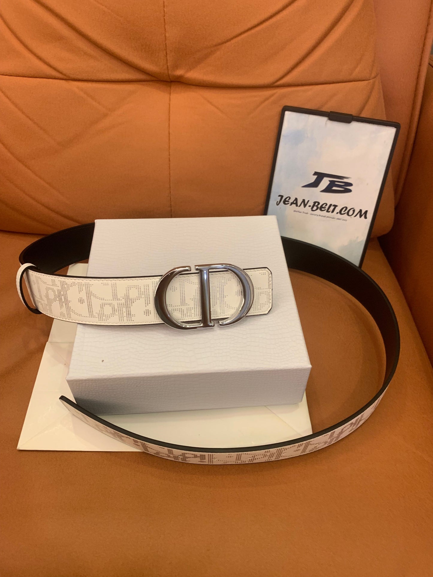 Christian Dior reversible belt in white monogram leather