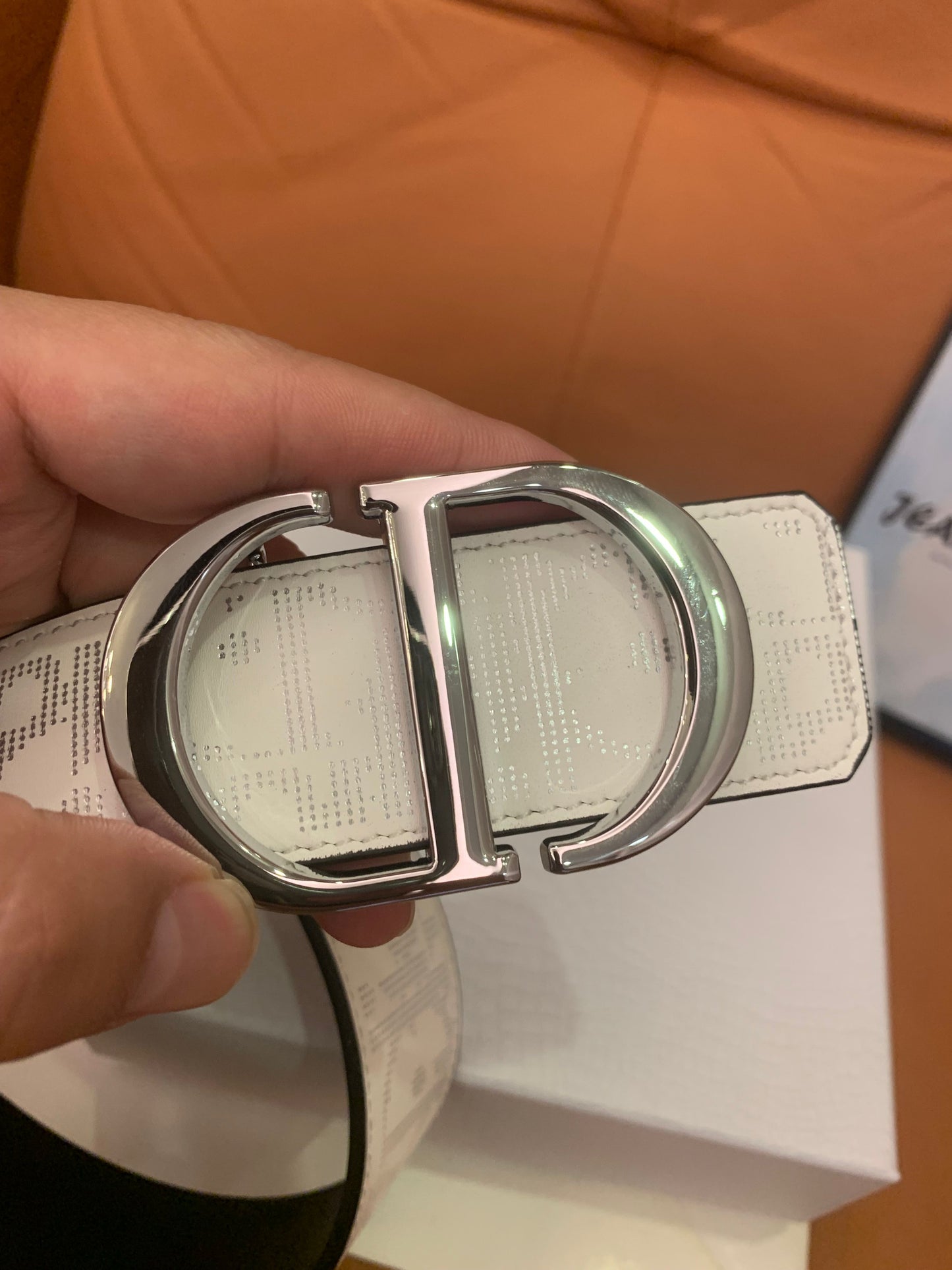 Christian Dior reversible belt in white monogram leather