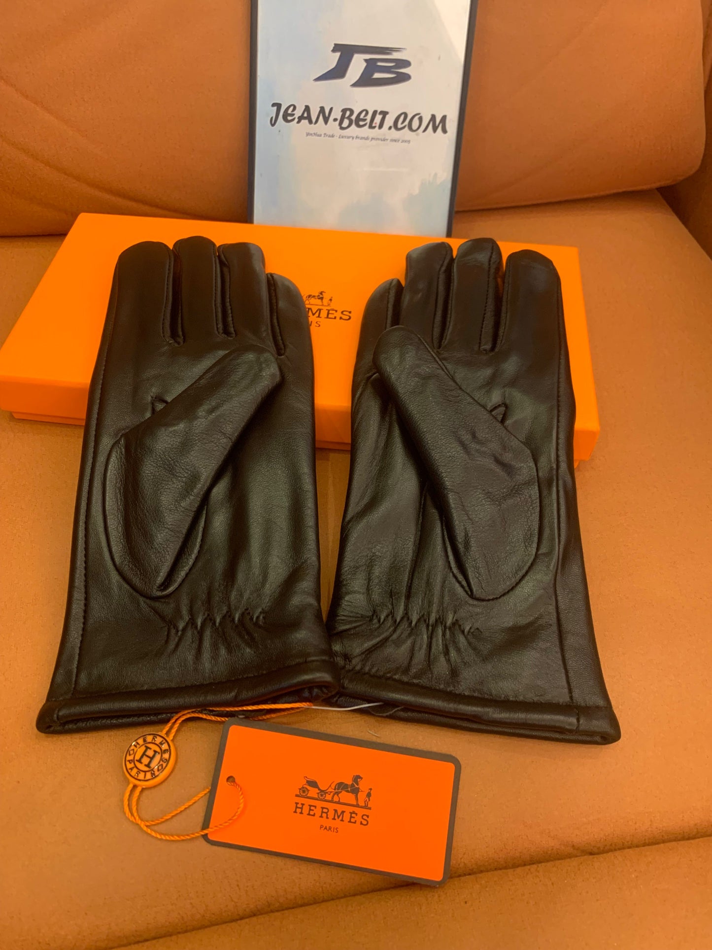 Hermes black leather gloves