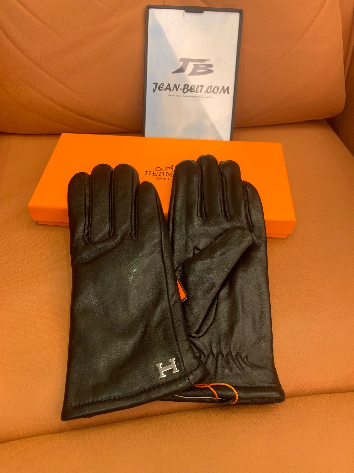 Hermes black leather gloves