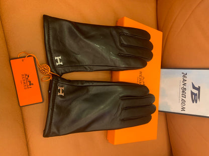 Hermes black leather gloves