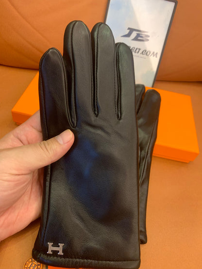 Hermes black leather gloves