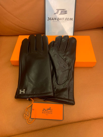 Hermes black leather gloves