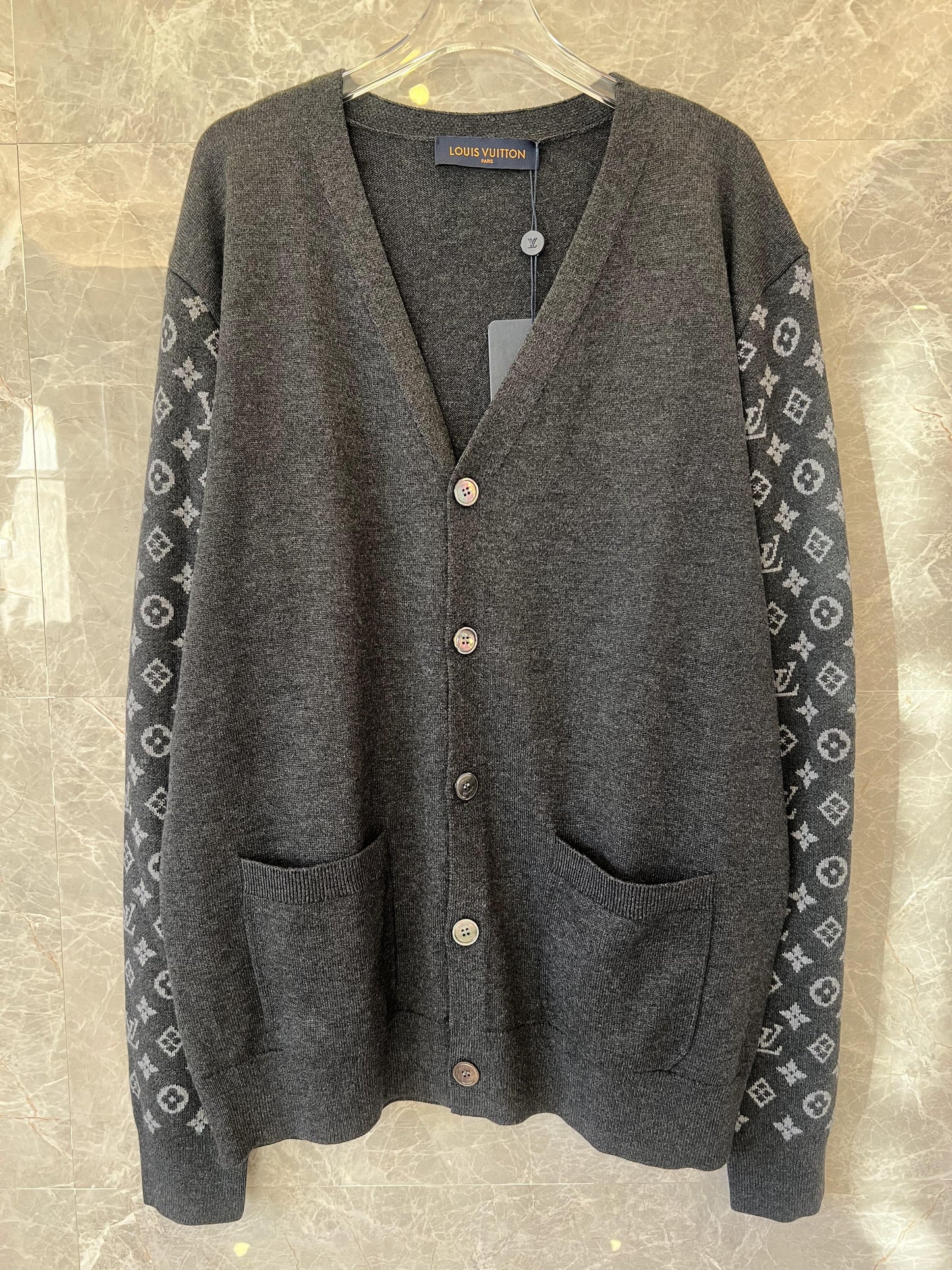 Louis Vuitton monogram sleeve charcoal cardigan