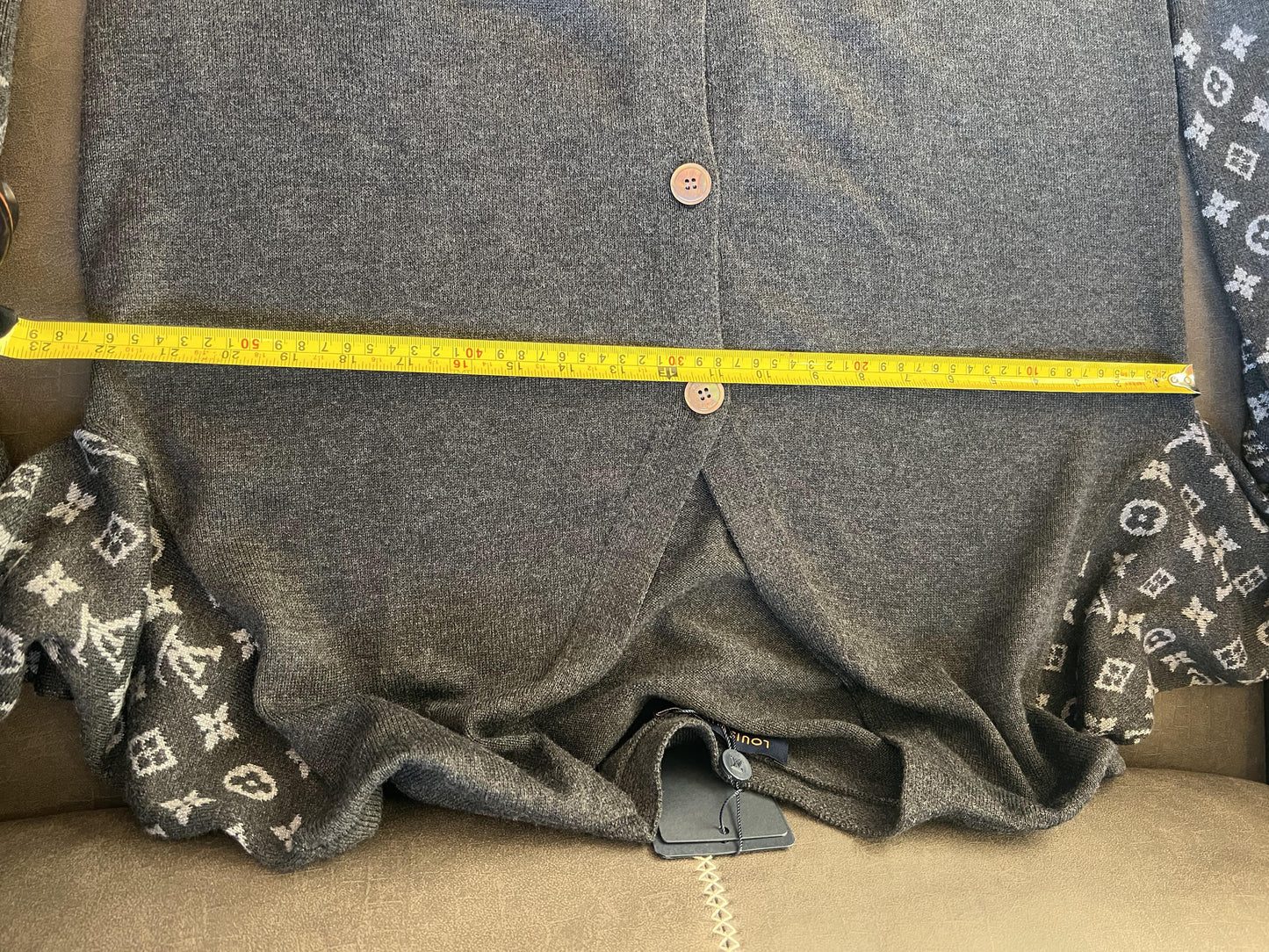 Louis Vuitton monogram sleeve charcoal cardigan