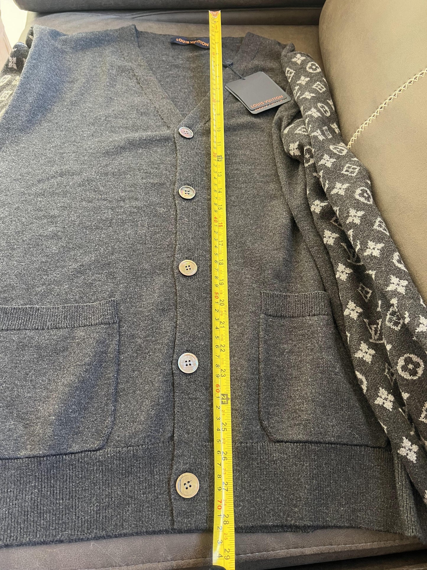 Louis Vuitton monogram sleeve charcoal cardigan