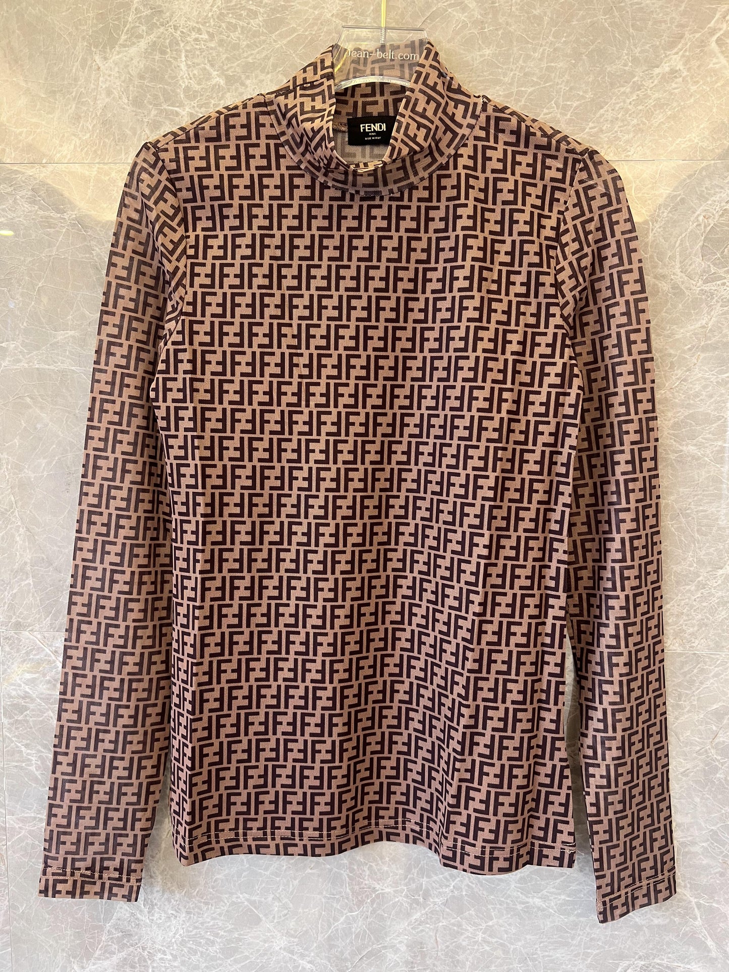 Fendi FF monogram long-sleeve turtleneck top in brown and black