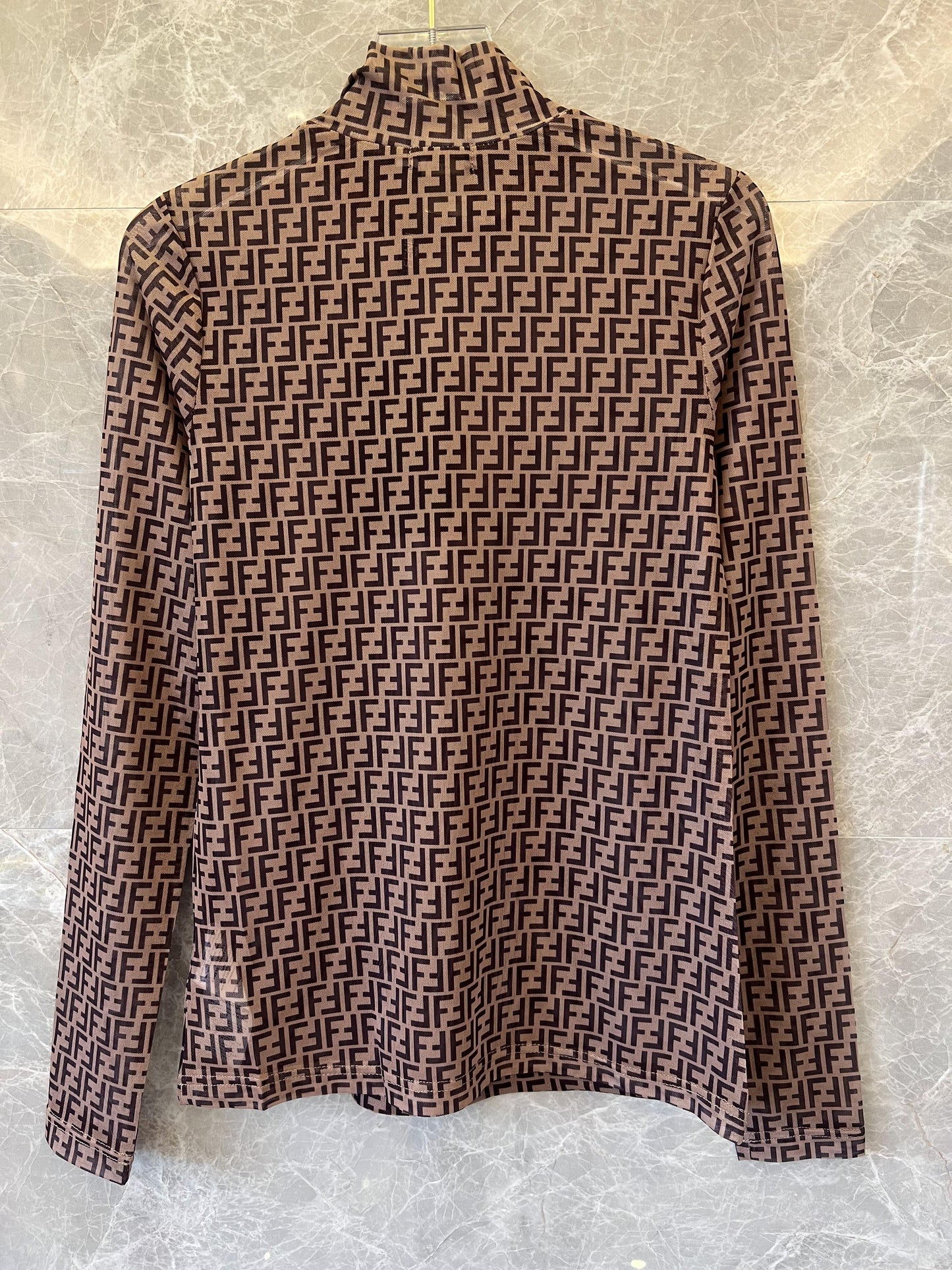 Fendi FF monogram long-sleeve turtleneck top in brown and black