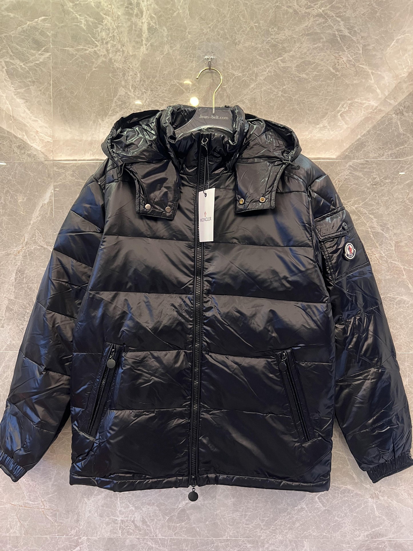 Moncler black puffer jacket with detachable hood