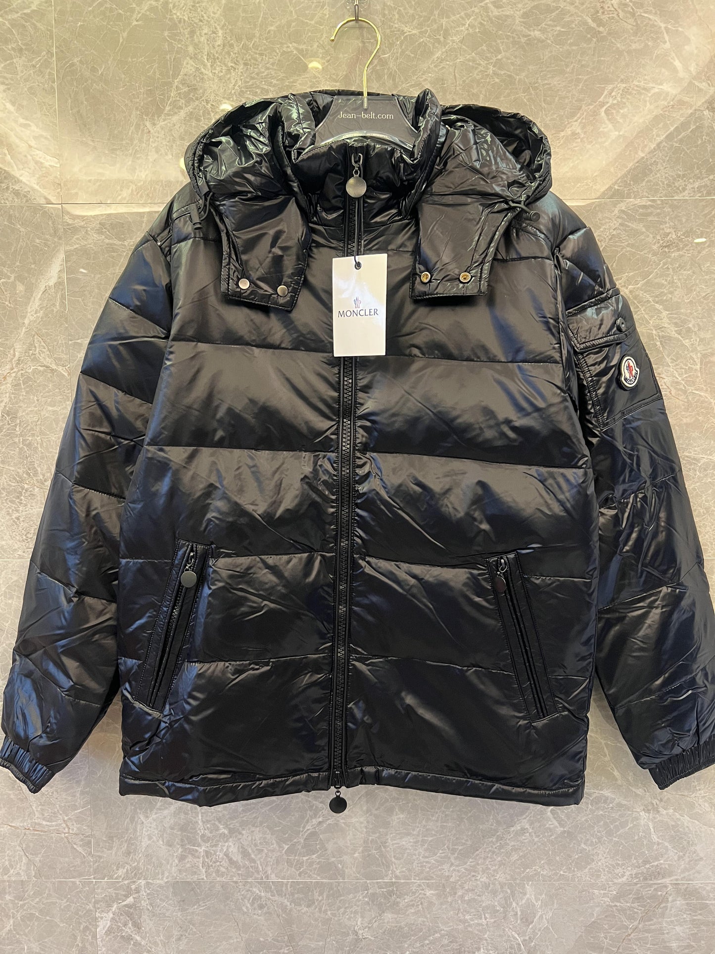 Moncler black puffer jacket with detachable hood