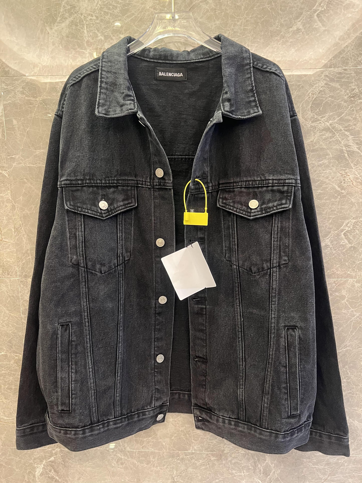 Balenciaga spray-painted logo denim jacket in black