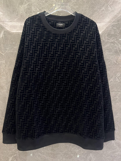 Fendi black fleece sweatshirt with alll-over FF monogram pattern