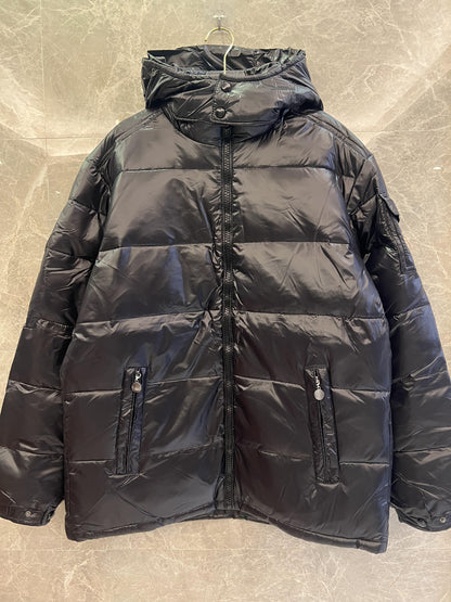 Moncler black glossy puffer jacket with hood