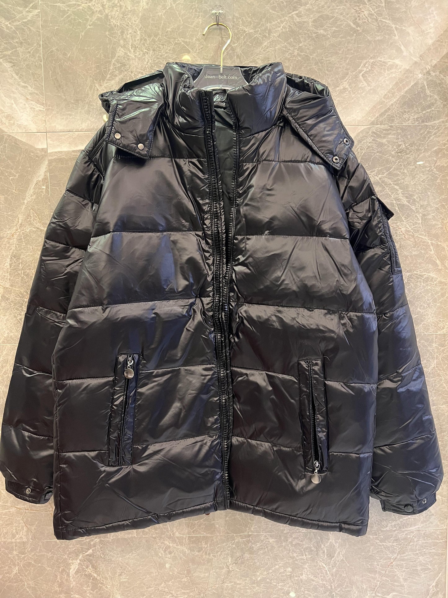 Moncler black glossy puffer jacket with hood