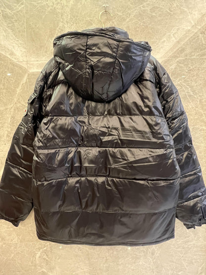 Moncler black glossy puffer jacket with hood