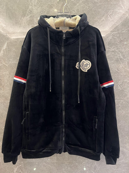 Moncler black velvet hoodie and jogger set