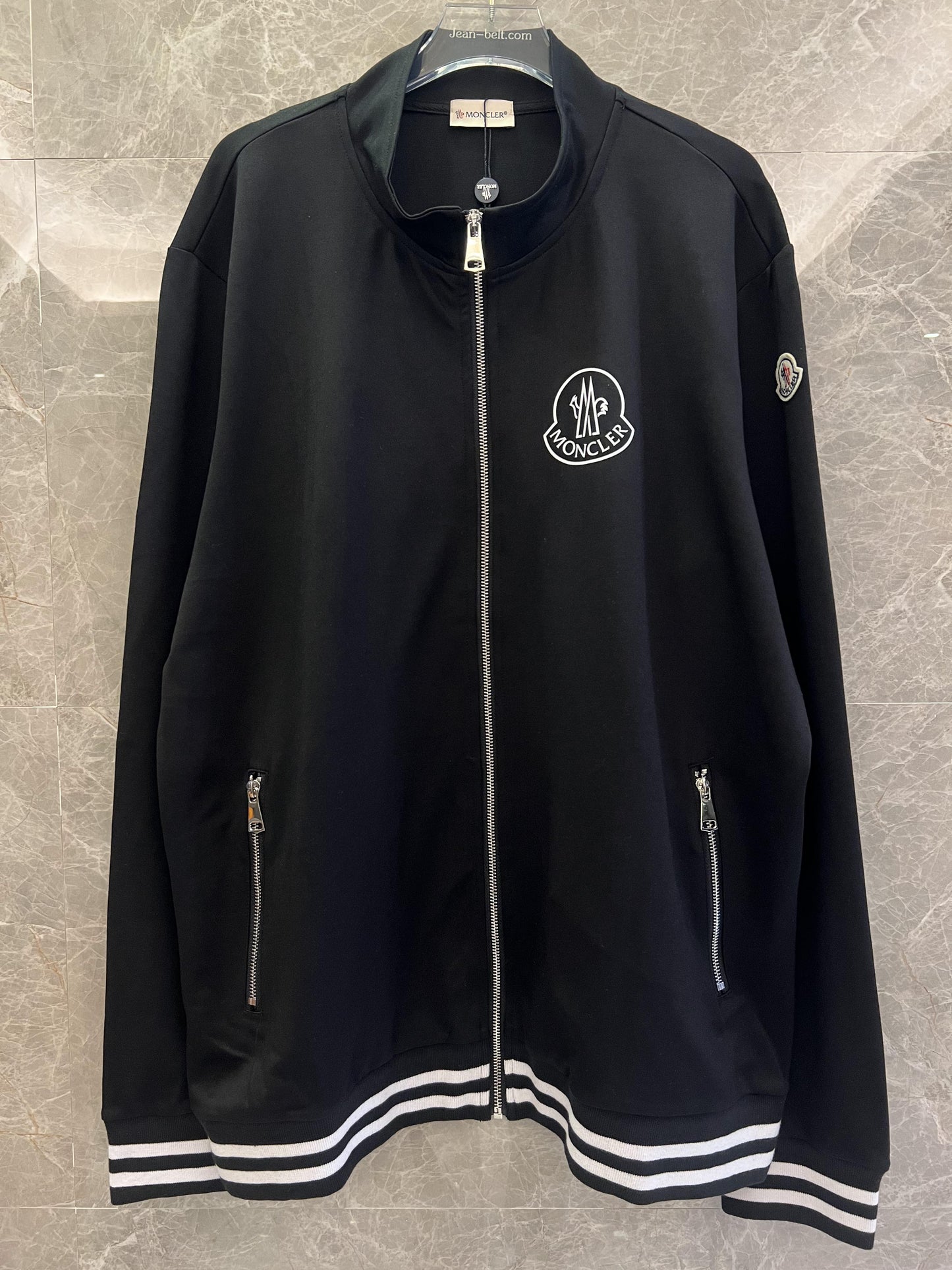 Moncler black track jacket and pants set with white trim