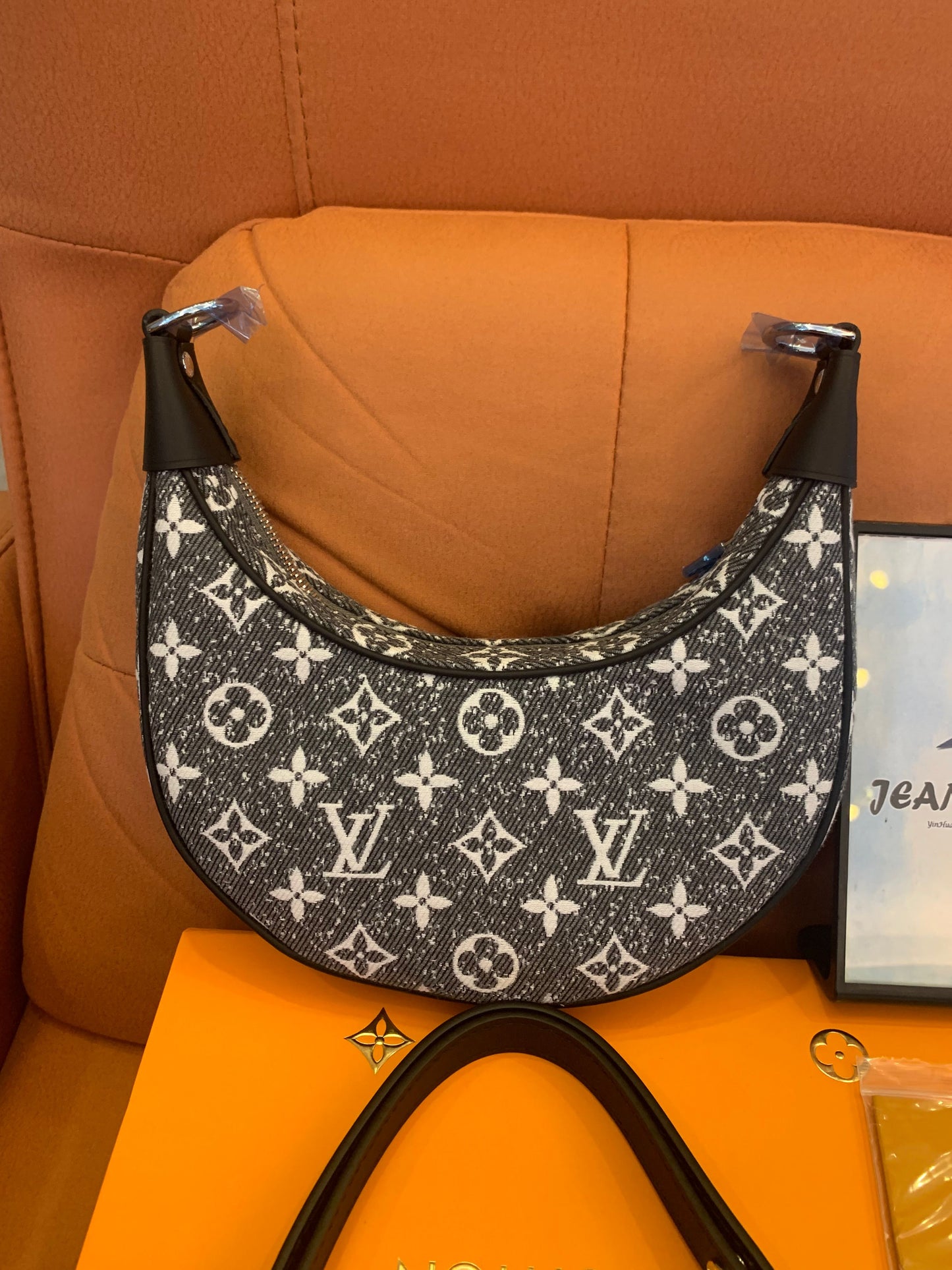 Louis Vuitton loop bag monogram jacquard denim in dark grey