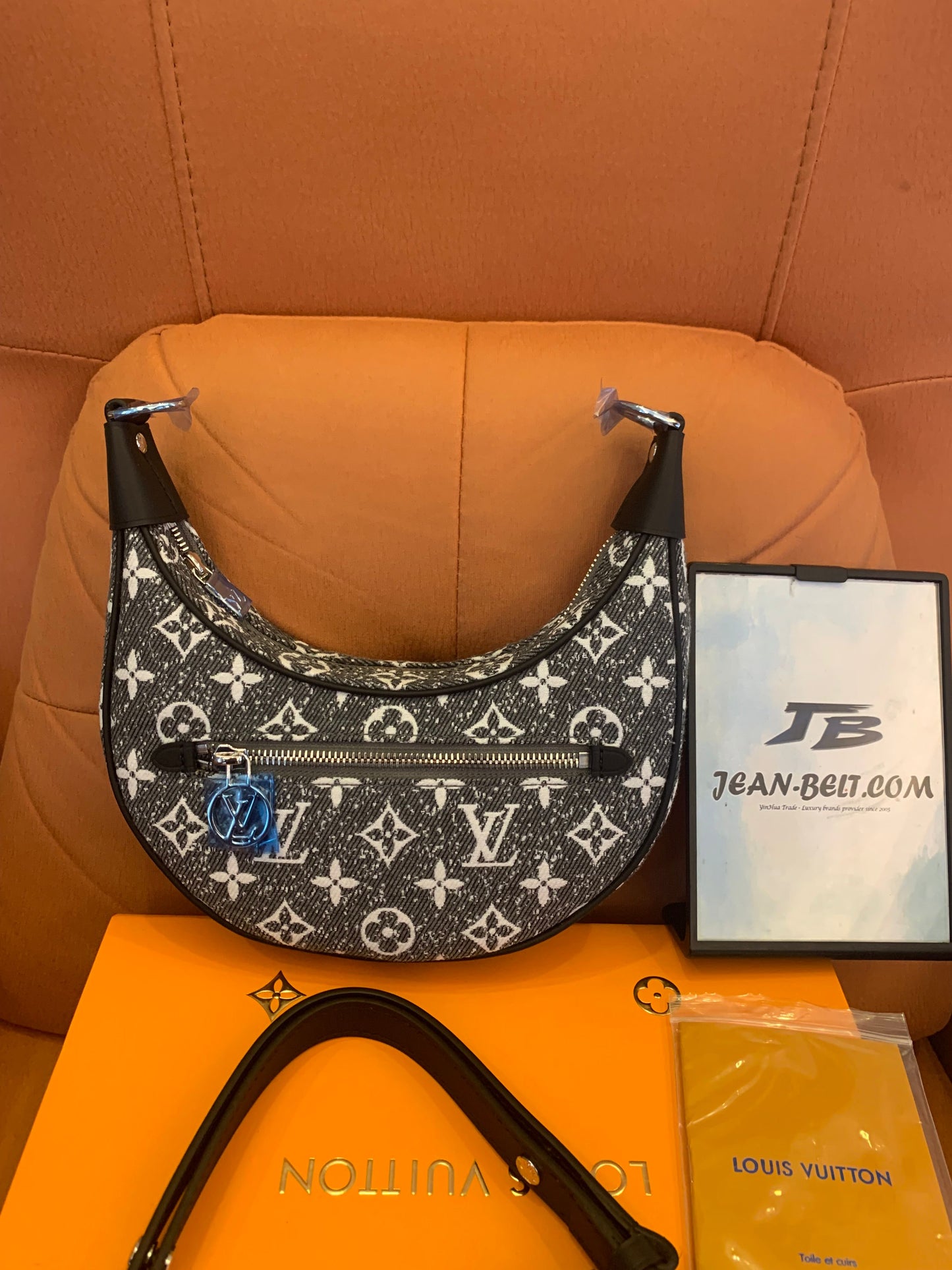 Louis Vuitton loop bag monogram jacquard denim in dark grey