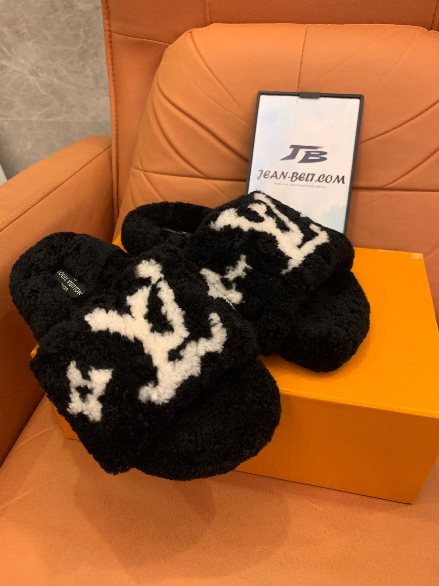 Louis Vuitton fuzzy slides