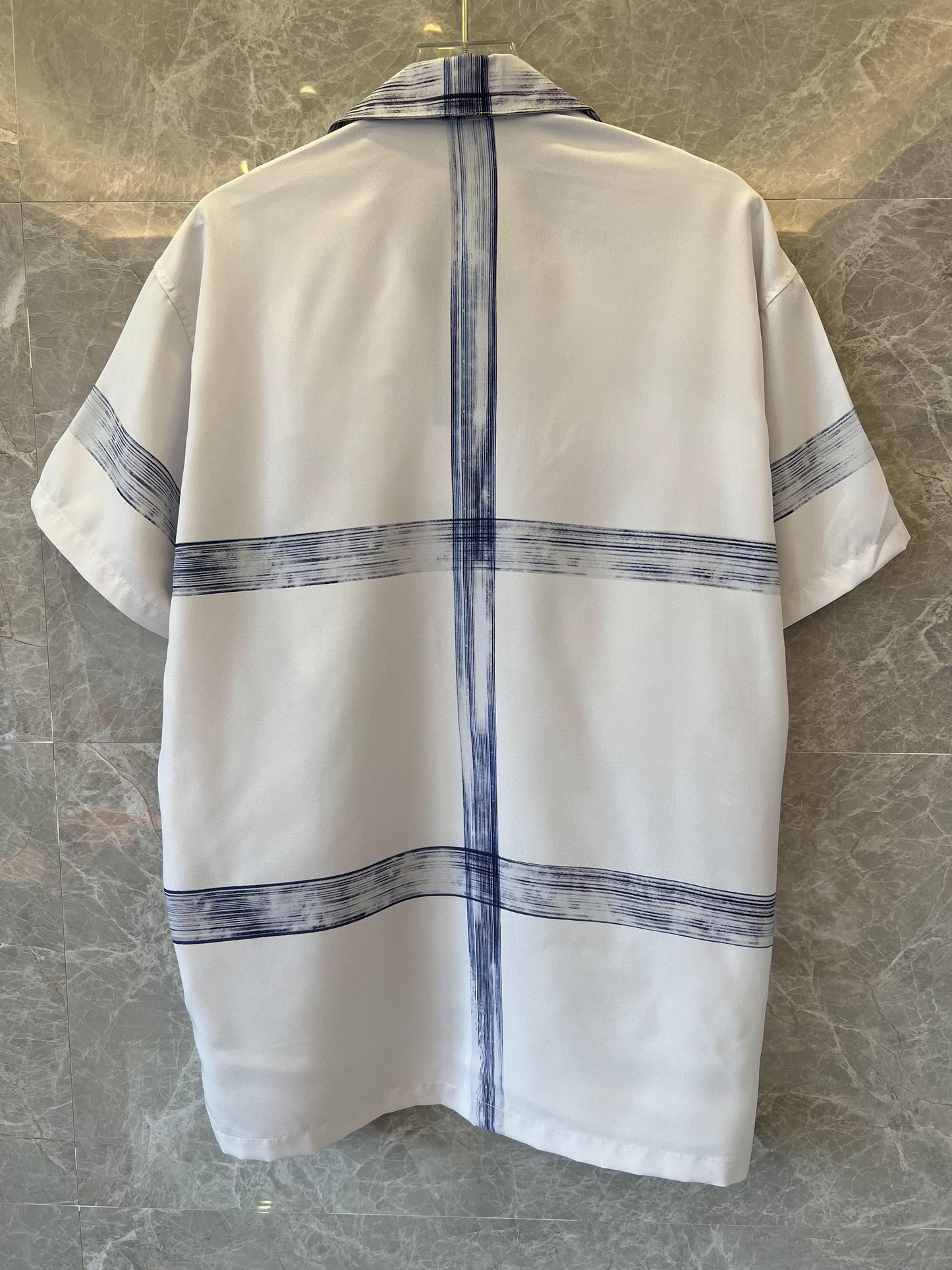 Dior men's short sleeve printed cotton shirt in blue and white