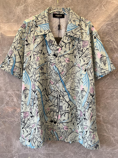 Fendi men's map print short-sleeve shirt